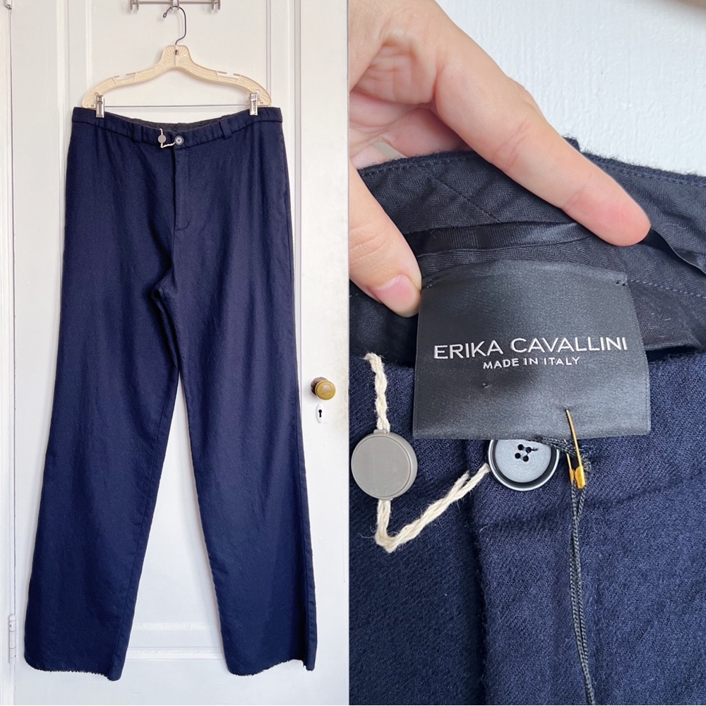 ERIKA CAVALLINI • Bale Trouser straight leg pants navy blue virgin wool tailored